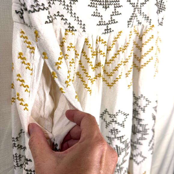 FREE PEOPLE Toluca Embroidered Pants Women's 12 Cotton Linen Boho Summer Beach - Picture 4 of 10